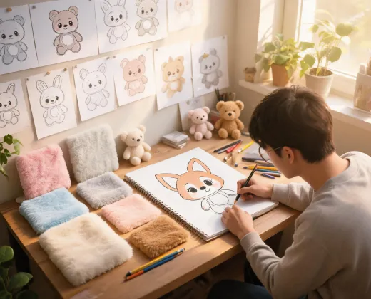 Plush character designer sketching animals