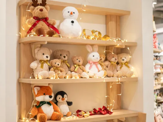 Holiday plush toy shelf