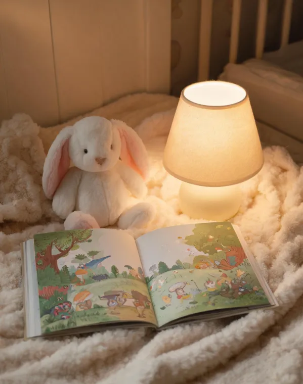 Plush bedtime story moment